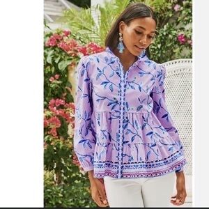 Lilly Pulitzer New Kenna Floral Print Top Purple Iris Women’s Size XX-Small